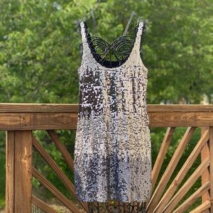 Express Black/Silver Sequined Mini Cocktail Dress